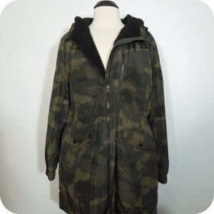 LUCKY BRAND Camo Hooded Jacket Fleece Lining Water Resistant Women's XL